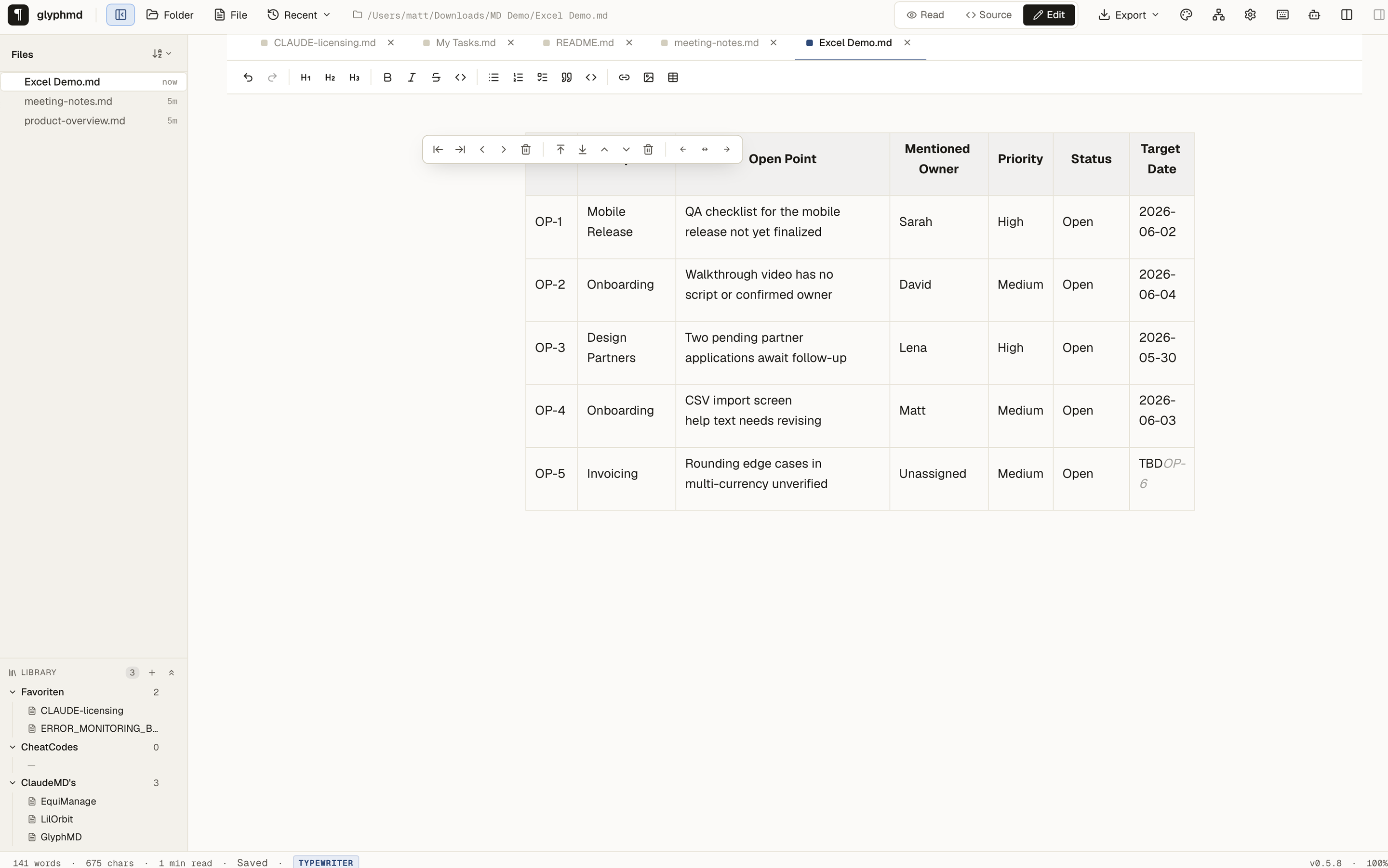 Cleanly formatted markdown table after Smart Paste from Excel