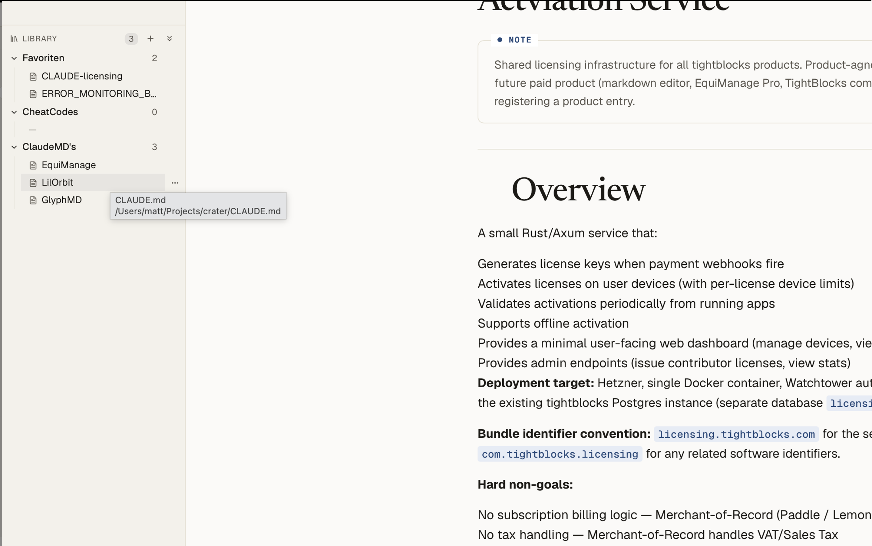 Library sidebar with curated note bundles